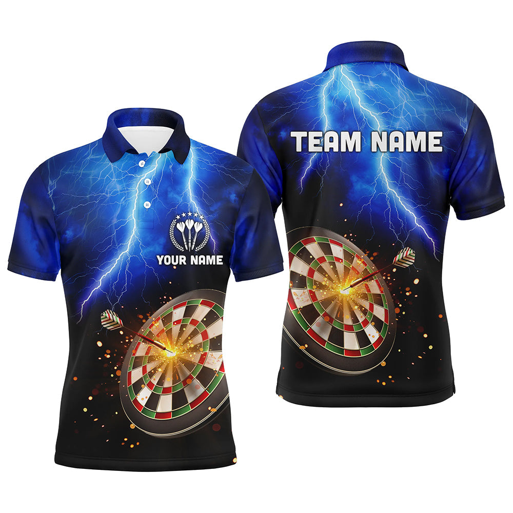 Personalized Thunder Lightning Blue Men Darts Polo Shirt Custom Dart Jerseys For Men LDT0688