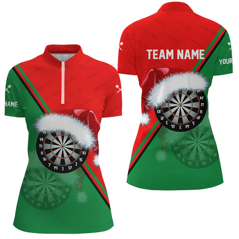 Red Green Santa Darts Board Christmas Darts Quarter Zip Shirt Custom Dart Jersey For Women LDT0919