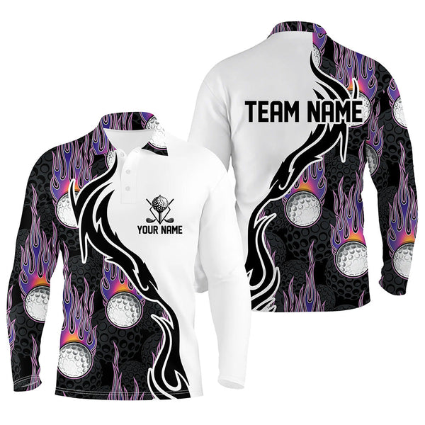 Fire Golf Ball Flames Mens Golf Polo Shirts, Personalized Golf Shirts For Men, Golfing Gifts LDT0128