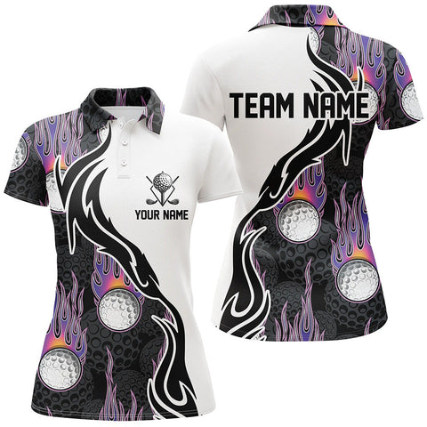 Fire Golf Ball Flames Womens Golf Polo Shirts, Personalized Golf Shirts For Women, Golfing Gifts LDT0128