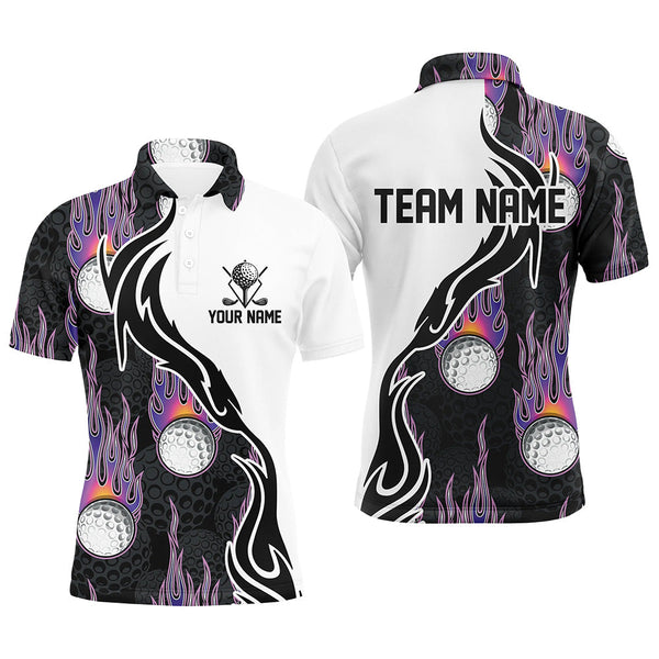 Fire Golf Ball Flames Mens Golf Polo Shirts, Personalized Golf Shirts For Men, Golfing Gifts LDT0128