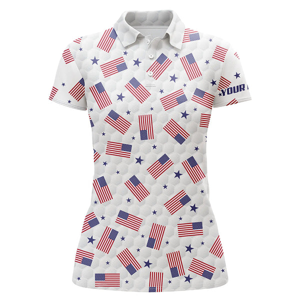 American Flag Golf Pattern Polo Shirts Custom Patriotic Golf Shirts For Women Golf Gifts LDT0388