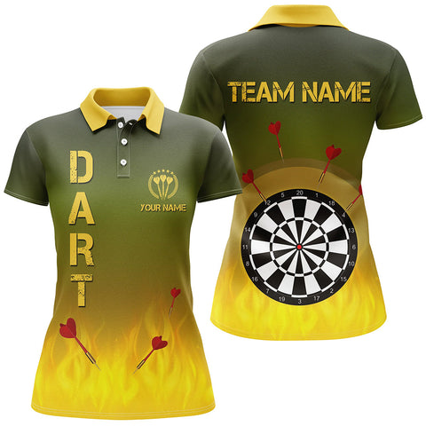 Gradient Green Yellow Fire Flame Womens Darts Polo Shirts Custom Darts Jersey For Women LDT0407