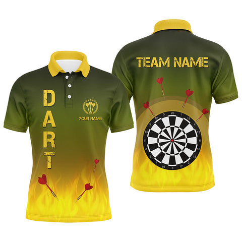 Gradient Green Yellow Fire Flame Mens Darts Polo Shirts Custom Darts Jersey For Men LDT0407
