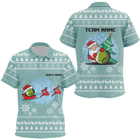 Mint Christmas Golf Kids Polo Shirts With Reindeer & Santa Custom Golf Tops For Kid Golfing Gifts LDT0940