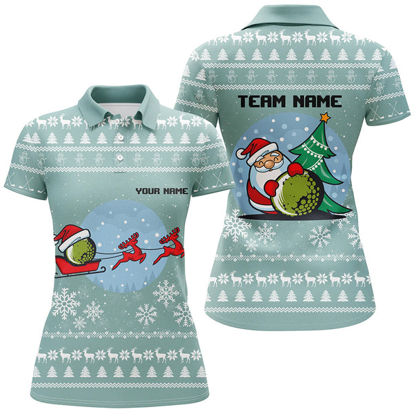 Mint Christmas Golf Polo Shirt With Reindeer & Santa Custom Golf Tops For Women Golfing Gifts LDT0940