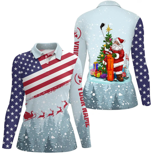 Christmas Usa Flag Golf Polo Shirt Santa Golf Custom Winter Patriotic Golf Shirts For Women LDT0941