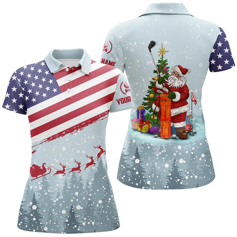 Christmas Usa Flag Golf Polo Shirt Santa Golf Custom Winter Patriotic Golf Shirts For Women LDT0941