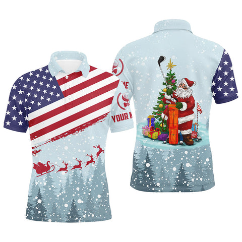 Christmas Usa Flag Mens Golf Polo Shirt Santa Golf Custom Winter Patriotic Golf Shirts For Men LDT0941