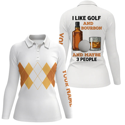 I Like Golf And Bourbon Golf Polo Shirt Custom Yellow Argyle Golf Shirts For Women Golf Gifts LDT0949