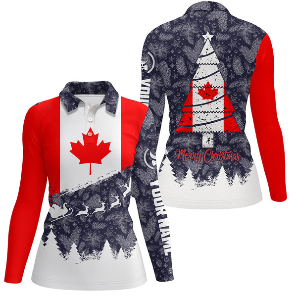 Merry Christmas Canada Flag Golf Polo Shirt Custom Patriotic Golf Shirts For Women Golf Gifts LDT0750