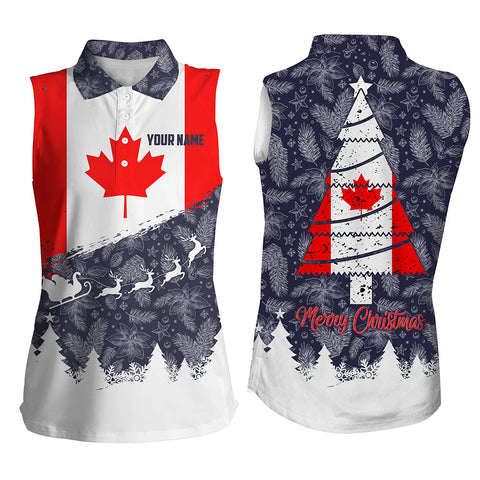 Merry Christmas Canada Flag Womens Sleeveless Polo Shirt Custom Patriotic Women Golf Tops Golf Gifts LDT0750