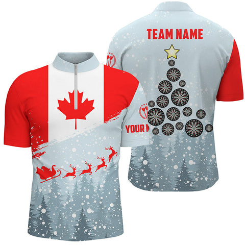 Christmas Canada Flag Darts Quarter Zip Shirt Custom Patriotic Mens Dart Shirt Dart Jersey LDT0752