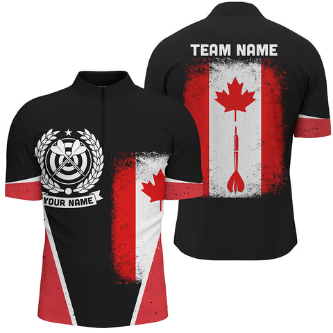 Retro Canada Flag Darts Quarter Zip Shirt Custom Patriotic Darts Shirt For Men Dart Jersey LDT0761