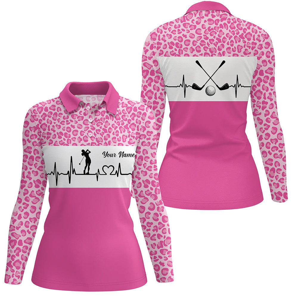 Pink Leopard Pattern Golf Girl Heartbeat Women Polo Shirt, Best Pink G ...