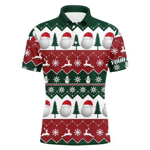 Golf Santa Merry Christmas Tree Snow Mens Polo Shirt Customized Christmas Golf Gifts For Men LDT0459