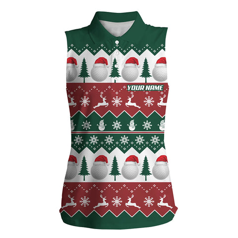 Golf Santa Merry Christmas Tree Snow Women Sleeveless Polo Shirt Custom Christmas Golf Gift For Women LDT0459