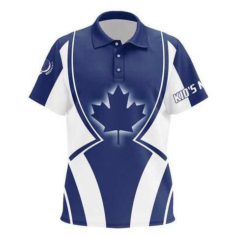 Blue Canada Maple Leaf Kids Golf Polo Shirt Customized Patriotic Golf Tops For Kid Golfing Gifts LDT1000