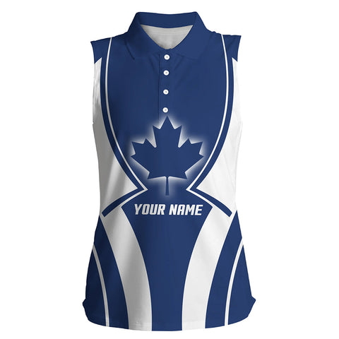 Blue Canada Maple Leaf Womens Sleeveless Polo Shirt Custom Patriotic Golf Tops For Women Golf Gifts LDT1000