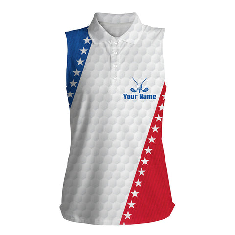 American Flag Womens Sleeveless Polo Shirts Custom Patriotic Golf Shirts For Women Golfing Gifts LDT1411