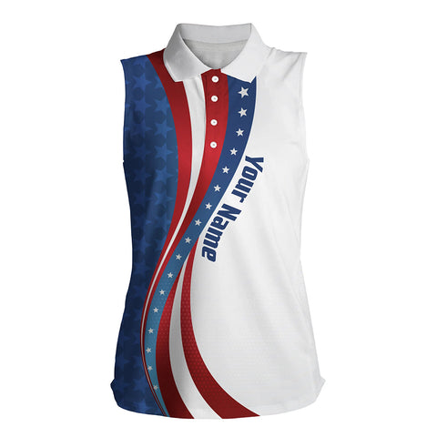 3D American Flag Womens Sleeveless Polo Shirts Custom Patriotic Golf Shirts For Women Golfing Gifts LDT1412