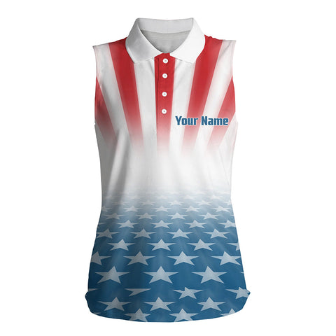 Gradient Us Flag Womens Sleeveless Polo Shirts Custom Patriotic Golf Shirts For Women Golfing Gifts LDT1413