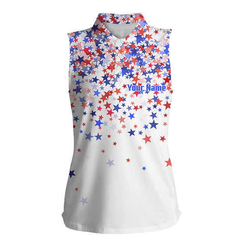 3D American Stars Womens Sleeveless Polo Shirts Custom Patriotic Golf Shirts For Women Golfing Gifts LDT1414