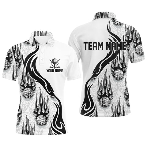Flame Golf Ball Black White Golf Mens Polo Shirt Personalized Golf Shirts For Men Golfing Gifts LDT0781