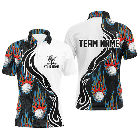 Fire Flame Golf Ball Black White Mens Golf Polo Shirt Personalized Golf Tops For Men Golf Gifts LDT0783