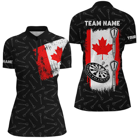 Canada Flag Darts Quarter-Zip Shirt Custom Patriotic Dart Shirt For Women Dart Team Jersey LDT0801
