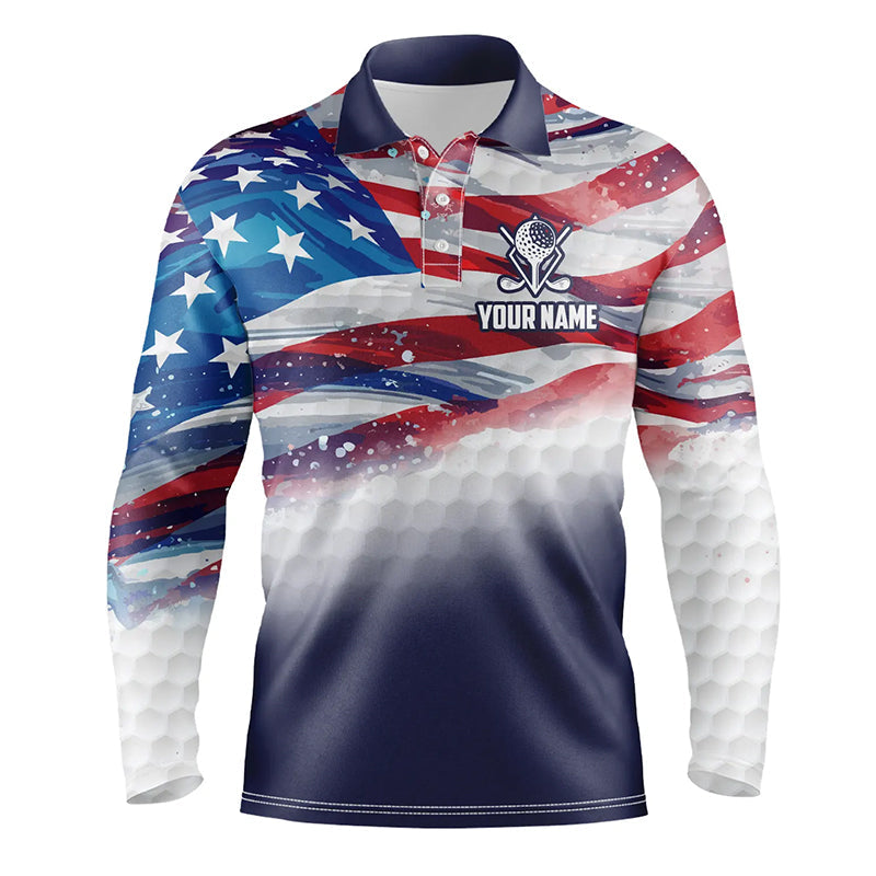 Watercolor American Flag Mens Golf Polo Shirts Custom Patriotic Golf Shirts For Men Golf Gifts LDT1430