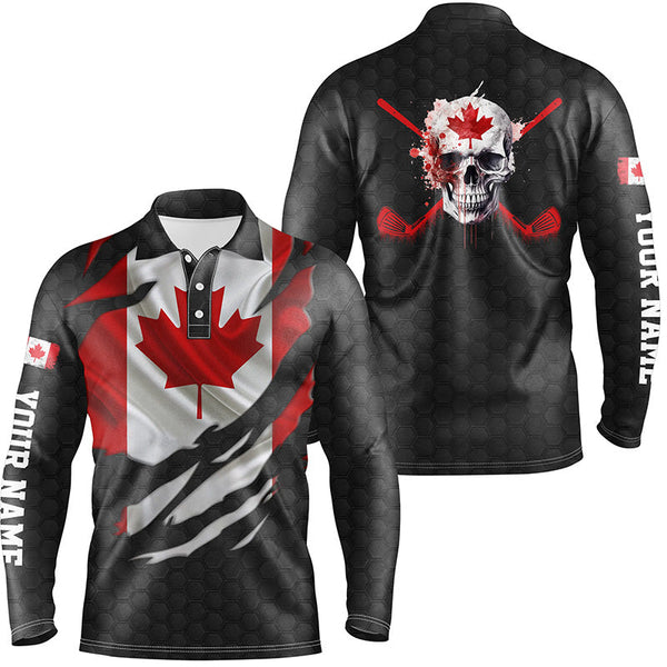 3D Canadian Flag Patriotic Ripped Mens Golf Polo Shirts Skull Golf Shirts For Men Golf Gifts LDT0492
