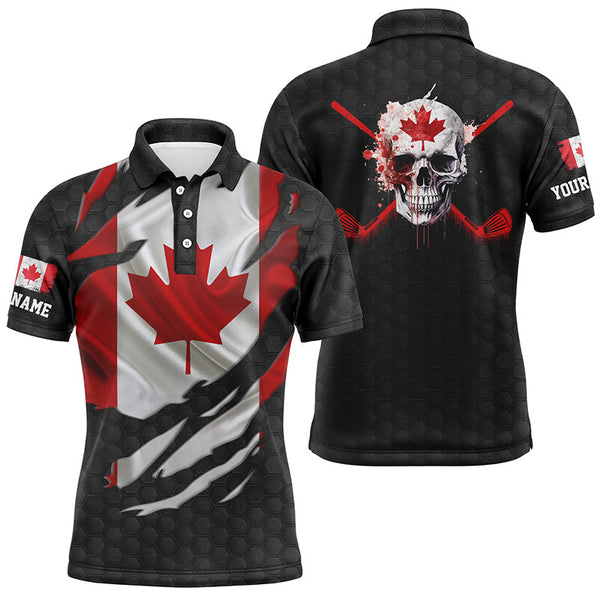 3D Canadian Flag Patriotic Ripped Mens Golf Polo Shirts Skull Golf Shirts For Men Golf Gifts LDT0492