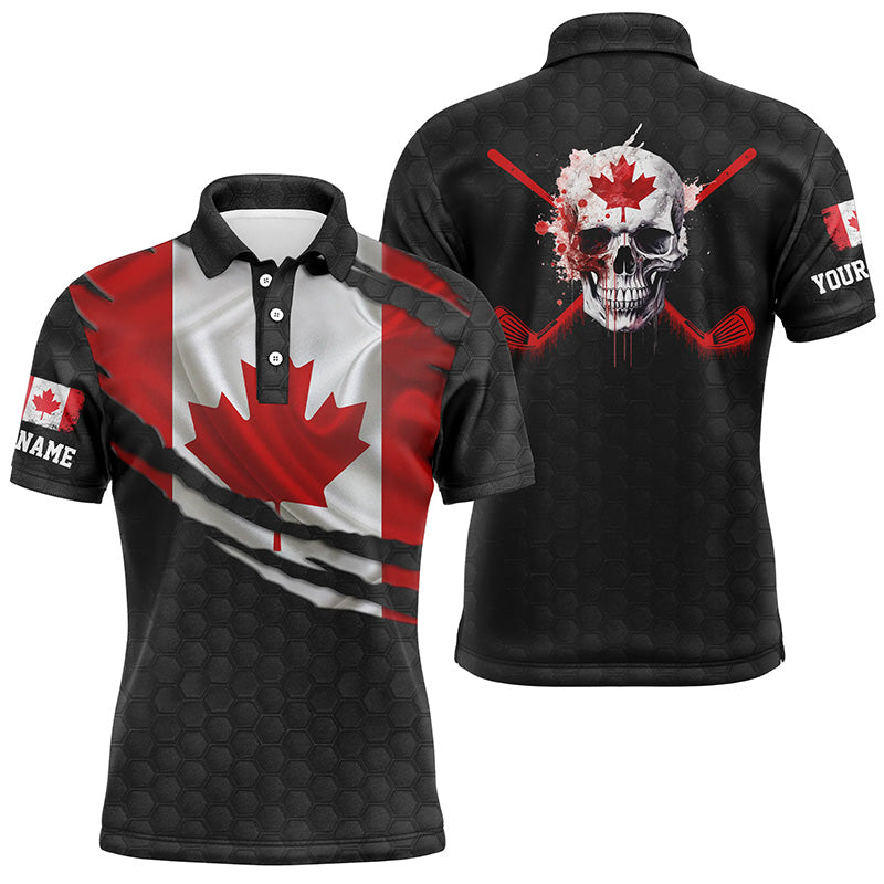 3D Canada Flag Skull Mens Golf Polo Shirts Personalized Patriotic Golf Shirts For Men LDT0511