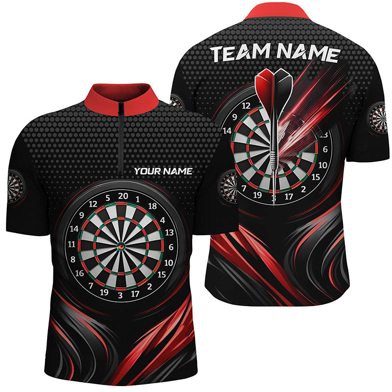 Black&Red Sport Mens Darts Quarter Zip Shirt Custom Darts Shirt For Men Cool Dart Jerseys LDT1239