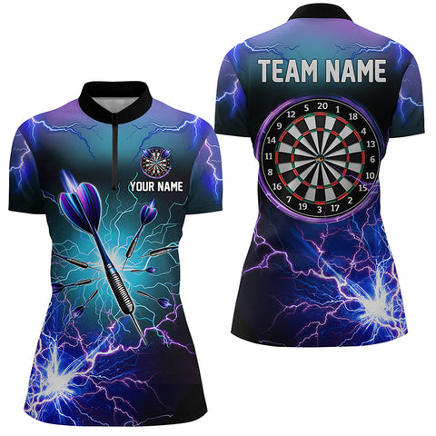 Purple Thunder Lightning 3D Darts Quarter Zip Shirt Womens Dart Shirts Custom Dart Jerseys LDT1243