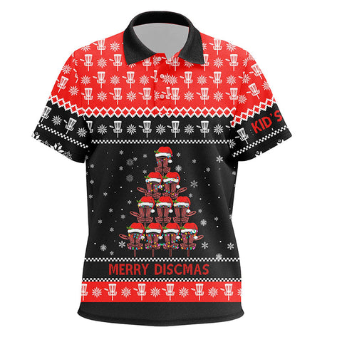 Merry Discmas All Over Print Disc Golf Kids Polo Shirt Custom Christmas Disc Golf Tops For Kid LDT0850