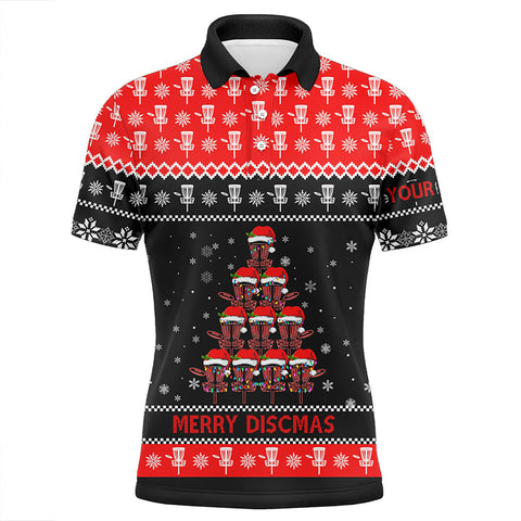 Merry Discmas All Over Print Mens Disc Golf Polo Shirt Custom Christmas Disc Golf Tops For Men LDT0850