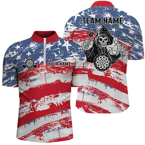 Retro American Flag Skull Darts Quarter-zip Shirt Custom Patriotic Darts Jersey For Men LDT0863