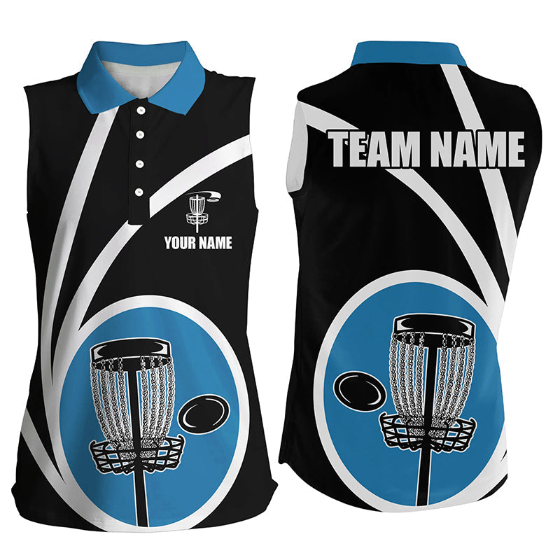 Customized Black Blue Disc Golf Womens Sleeveless Polo Shirt Cool Disc Golf Shirt For Team Golf Gifts LDT1245