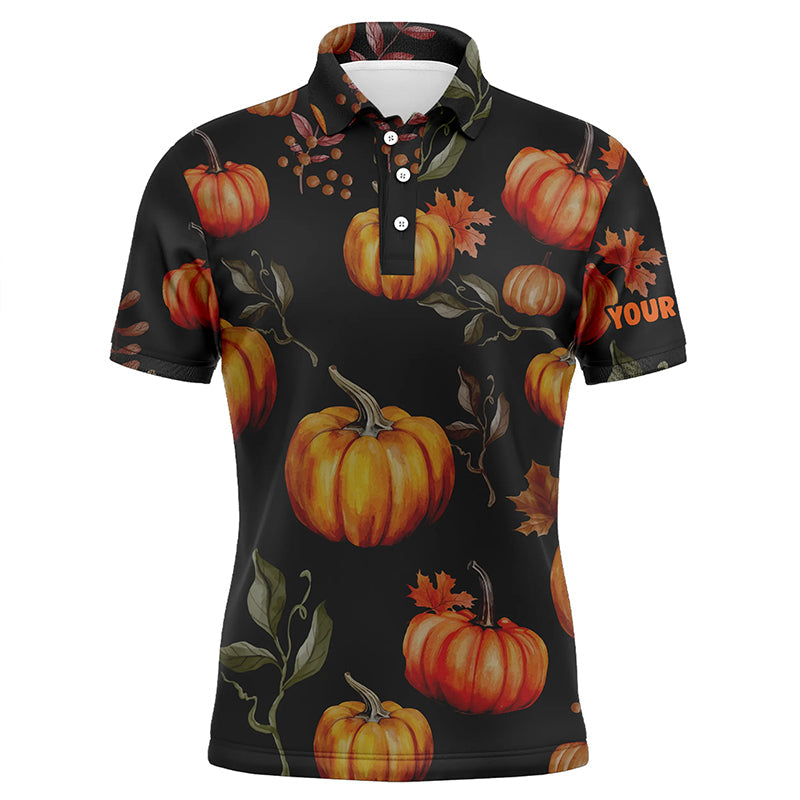 Watercolor Pumpkin Thanksgiving Mens Golf Polo Shirt Customized Fall Pattern Golf Shirts For Men LDT0878
