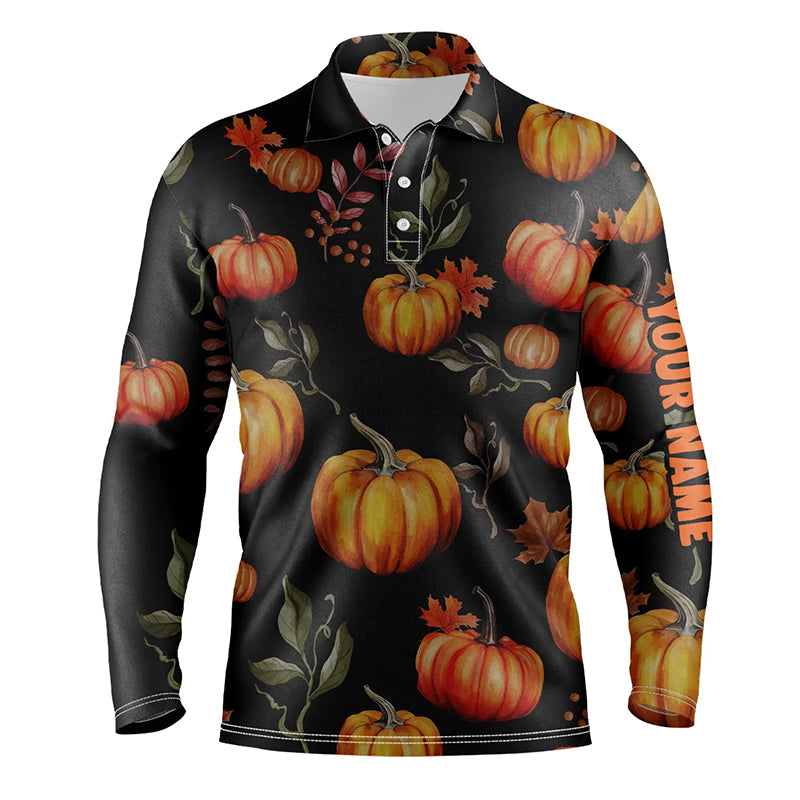 Watercolor Pumpkin Thanksgiving Mens Golf Polo Shirt Customized Fall Pattern Golf Shirts For Men LDT0878