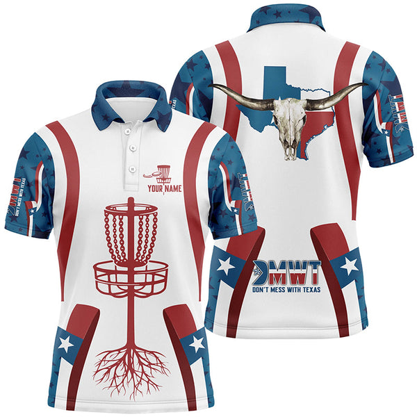 Texas Flag Longhorn Mens Disc Golf Shirt Custom Patriotic Disc Golf Shirts For Men, Golf Gifts LDT0268