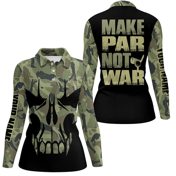 Make Par Not War Green Camouflage Skull Golf Polo Shirt Retro Veteran Golf Shirts For Women LDT0566