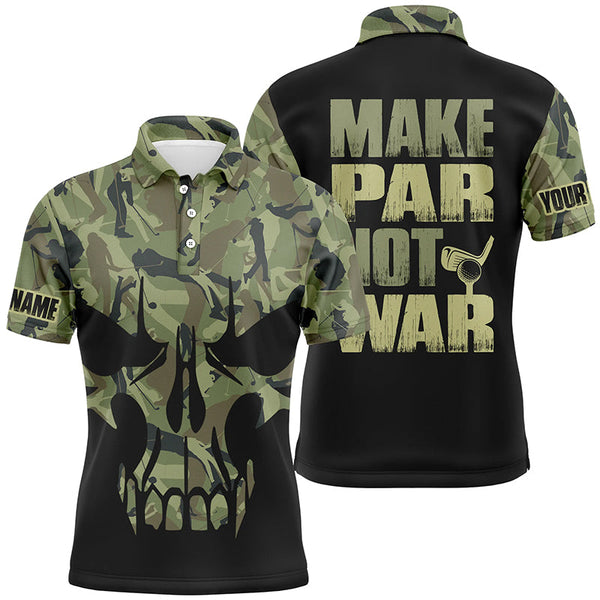 Make Par Not War Green Camouflage Skull Golf Mens Polo Shirt Retro Veteran Golf Shirts For Men LDT0566