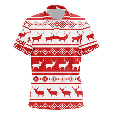Christmas Seamless Pattern With Deer Red White Kids Golf Polo Shirts Custom Golf Shirts For Kid LDT0572