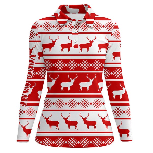 Christmas Seamless Pattern With Deer Red White Golf Polo Shirts Custom Golf Shirts For Women LDT0572