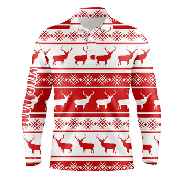 Christmas Seamless Pattern With Deer Red White Mens Golf Polo Shirts Custom Golf Shirts For Men LDT0572