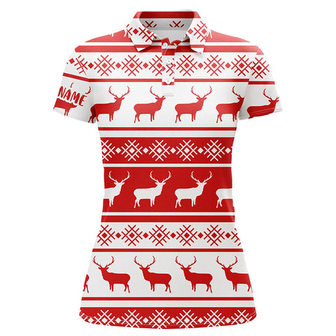 Christmas Seamless Pattern With Deer Red White Golf Polo Shirts Custom Golf Shirts For Women LDT0572