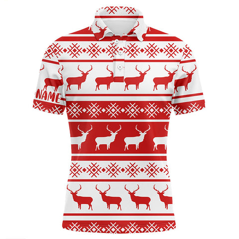 Christmas Seamless Pattern With Deer Red White Mens Golf Polo Shirts Custom Golf Shirts For Men LDT0572
